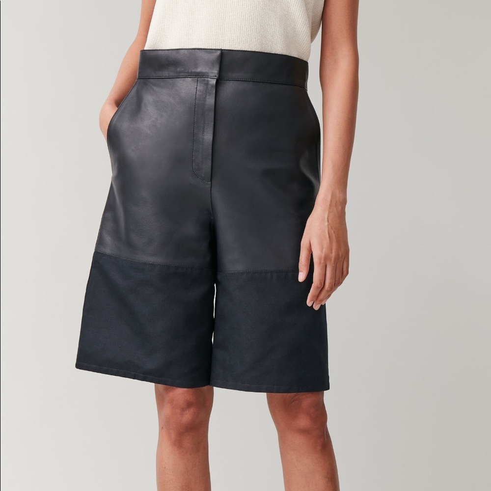 COS leather and cotton shorts.